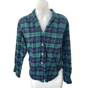 Gap Body Women's Green Blue Plaid Flannel Long Sleeve Button Down Shirt Top Sz S